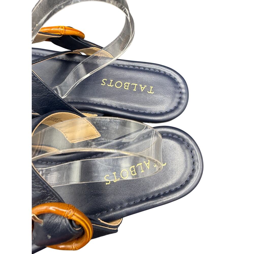 👡 Talbots Blue Leather Sandals Womens 7M Thong Buckle Classic Preppy Style - Picture 4 of 6